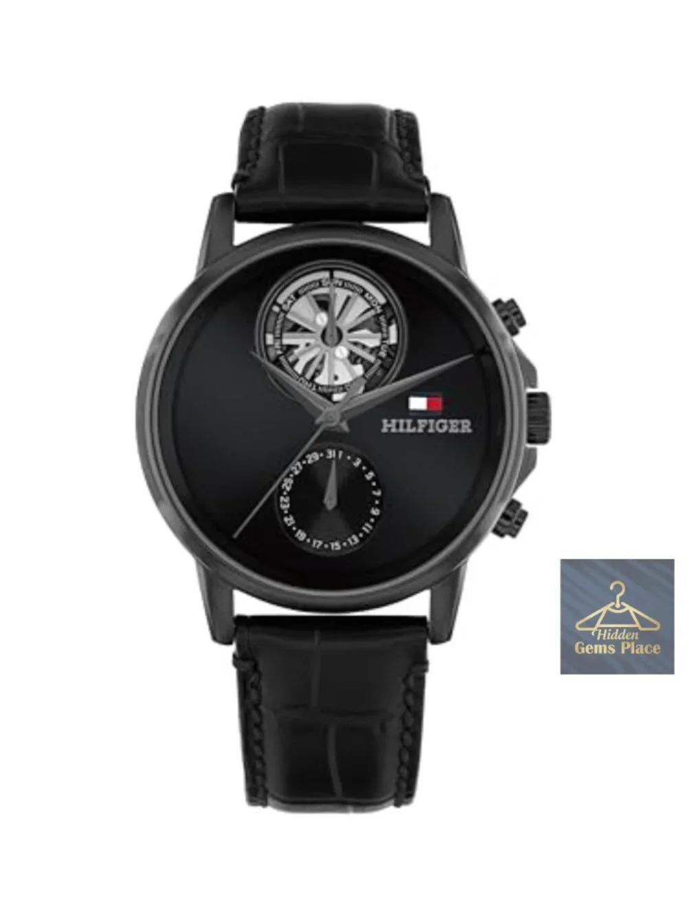 Men's Multifunction Watch - Genuine Leather Strap Skeleton Sub-Eye Dial - Water